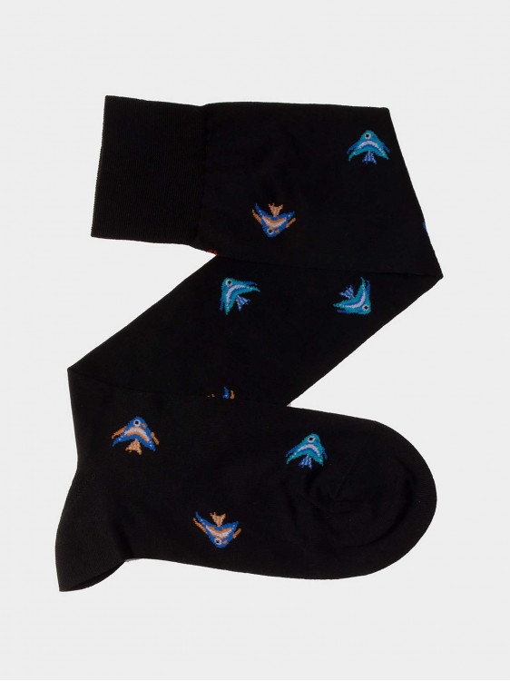 Fish patterned knee-high socks for men
