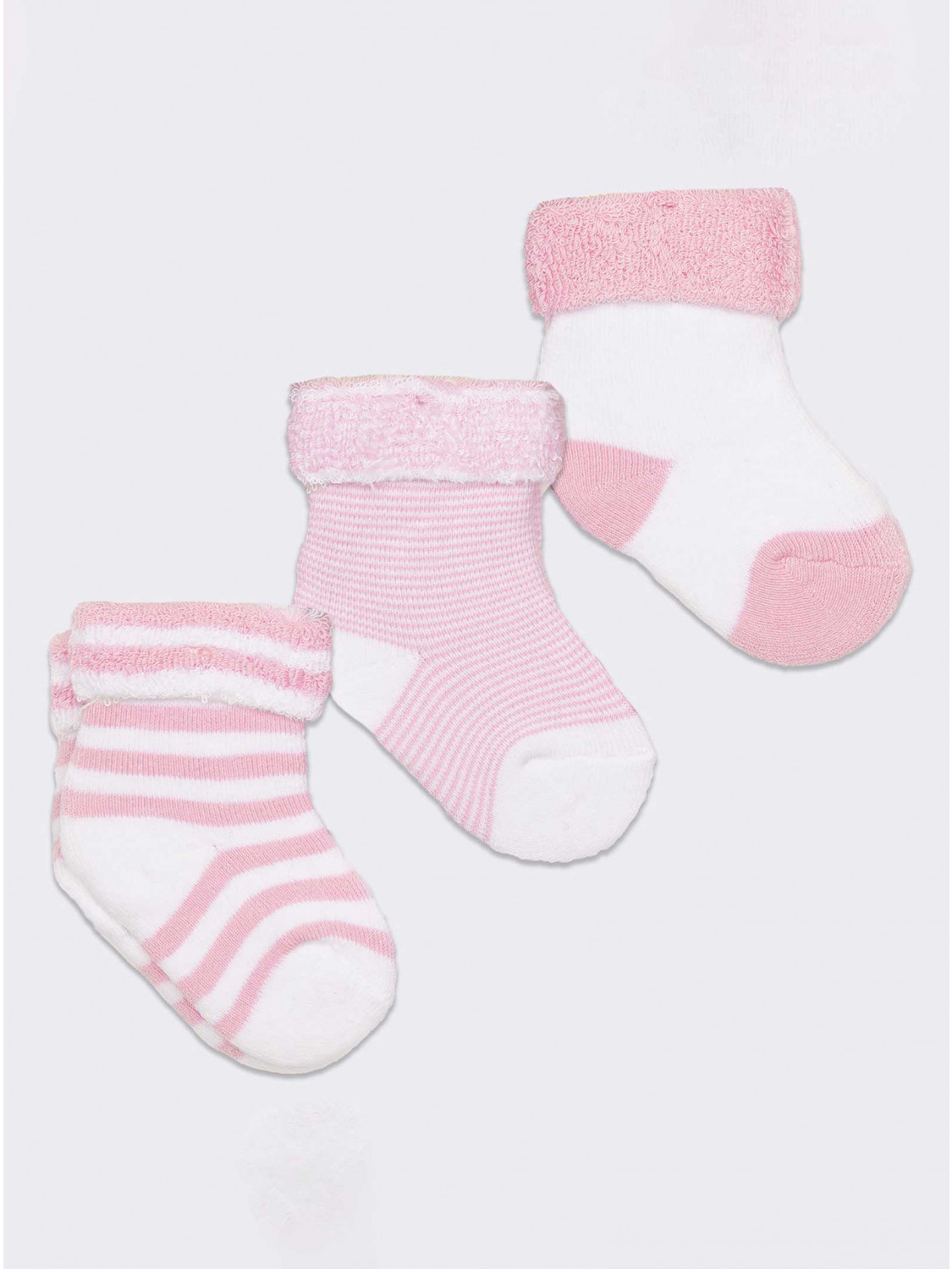3 pairs of patterned newborn socks in soft warm cotton