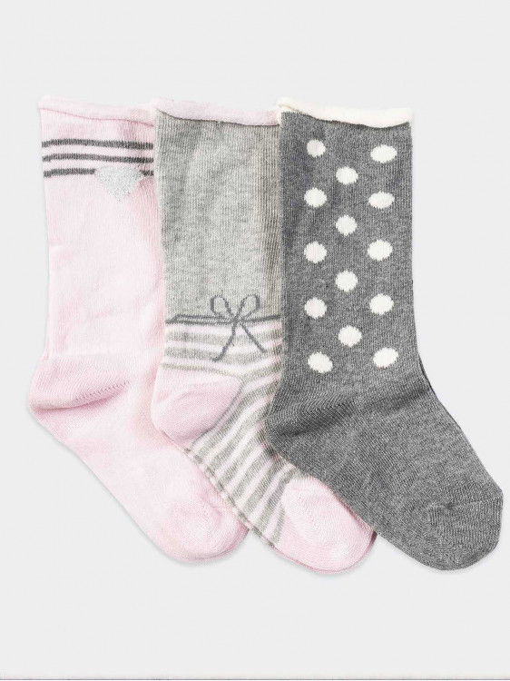 Tris big dots, heart and bow pattern Kids Knee high socks