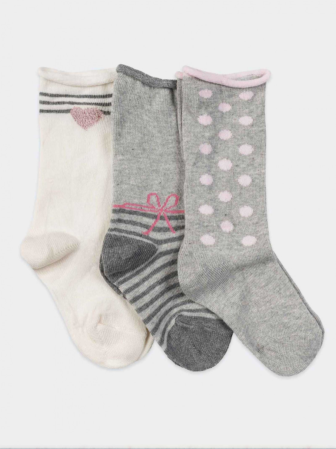 Tris big dots, heart and bow pattern Kids Knee high socks