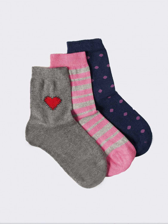 Tris short girl socks - hearts and polka dots pattern