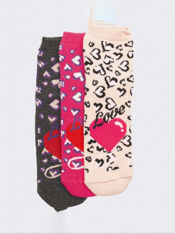 Trio Anti-Rutsch-Socken für Mädchen Love heart pattern in warmer Baumwolle