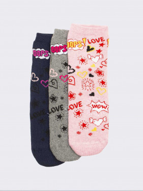 Trio Anti-Rutsch-Socken für Mädchen Love heart pattern in warmer Baumwolle