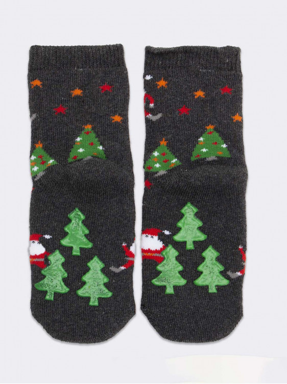 Rutschfeste, weihnachtlich gemusterte kurze Socken für Kinder