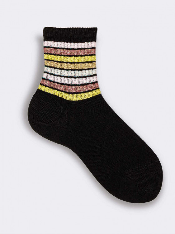 Short girl  socks in lurex stripes pattern - warm cotton Bio