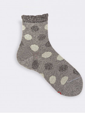 Short girl socks  polka dots pattern in lurex - warm cotton Bio