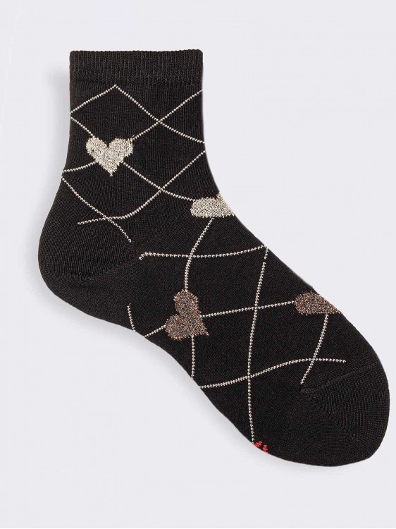 Girls short socks  hearts lurex pattern - warm cotton Bio