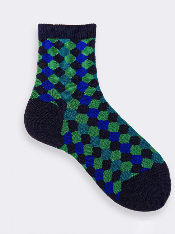 Short kids socks  hexagonal pattern - warm cotton Bio