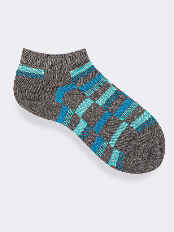 Rechteckig gemusterte kurze Socken für Jungen - warme Bio-Baumwolle