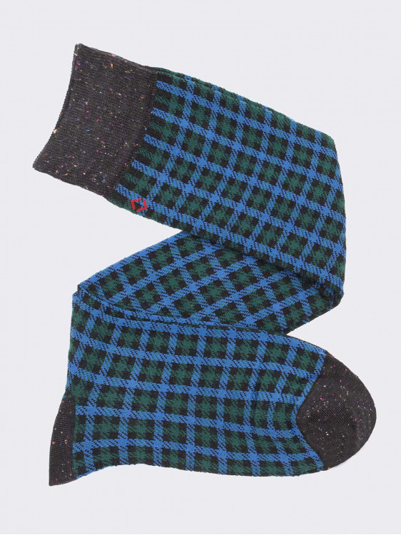 Men’s long socks in check pattern - Warm cotton
