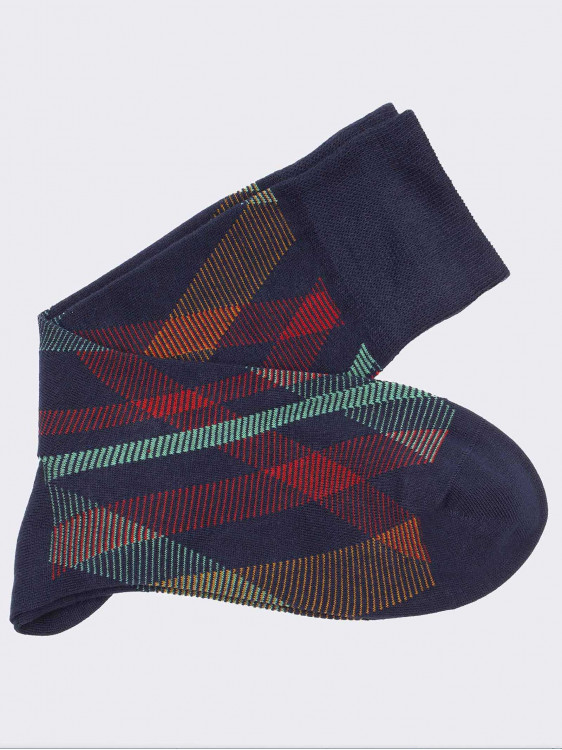Men’s crew Socks square pattern  in Warm Cotton