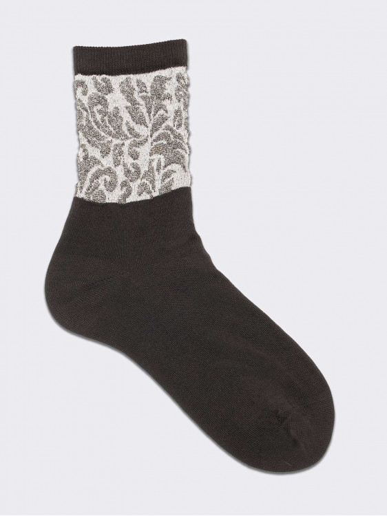 Women’s crew socks in damask pattern - warm cotton