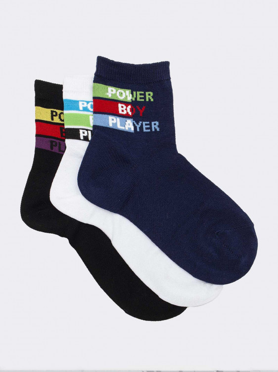 Kurzer Sockensatz aus frischer Baumwolle für Jungen mit Power-Muster