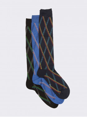 Knee - high tris rhombus pattern socks for men 