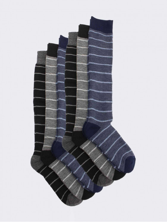 Knee-high pile socks with striped pattern