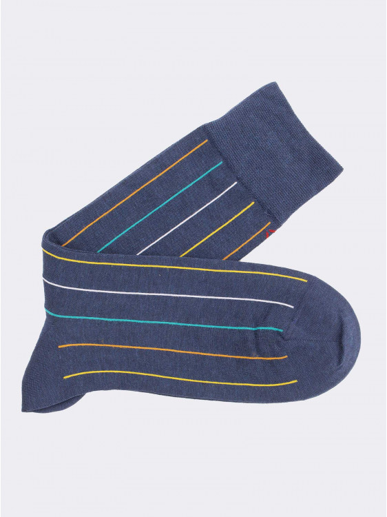 Men's Crew Socks with Vertical Stripes in Cotton