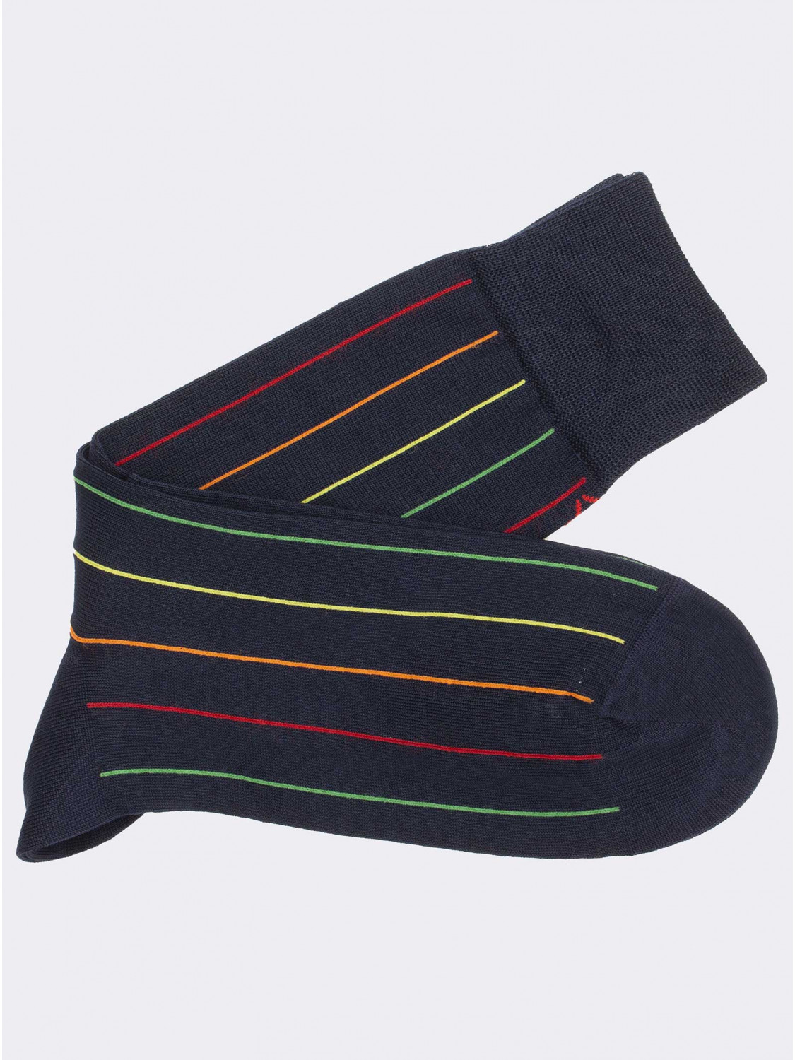Men's Crew Socks with Vertical Stripes in Cotton