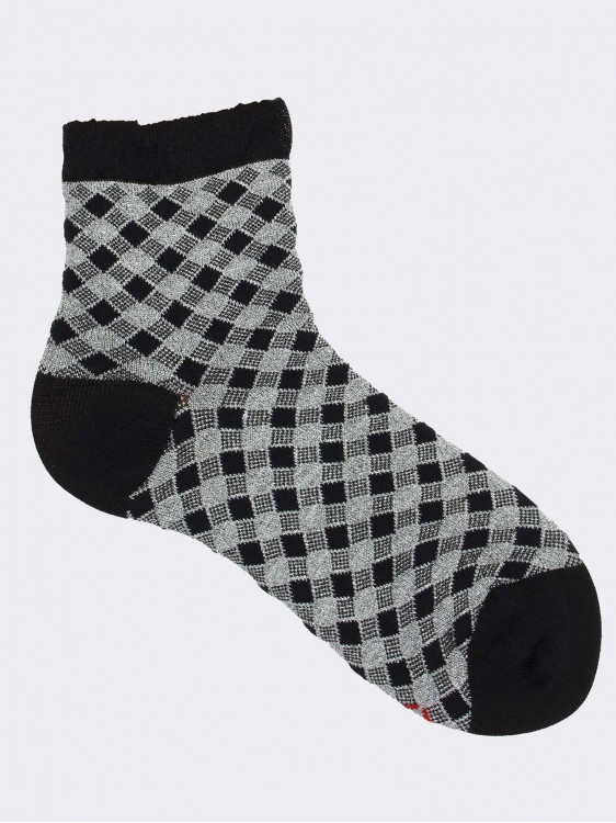 Women's Check Patterned Calf Socks in Fresh Cotton
