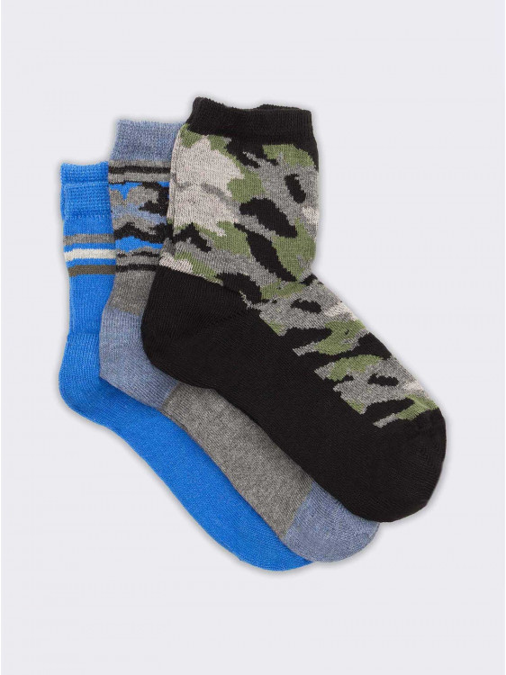 Kurze Socken mit militärischem Muster für Jungen aus warmer Baumwolle