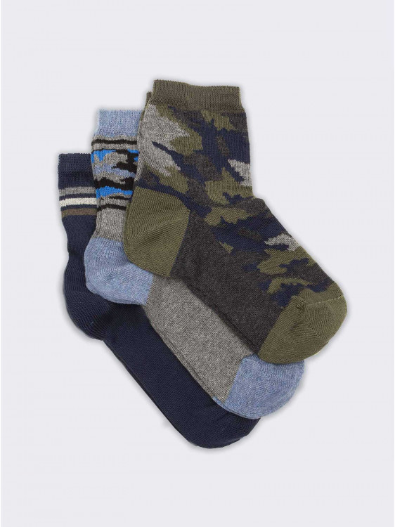 Kurze Socken mit militärischem Muster für Jungen aus warmer Baumwolle