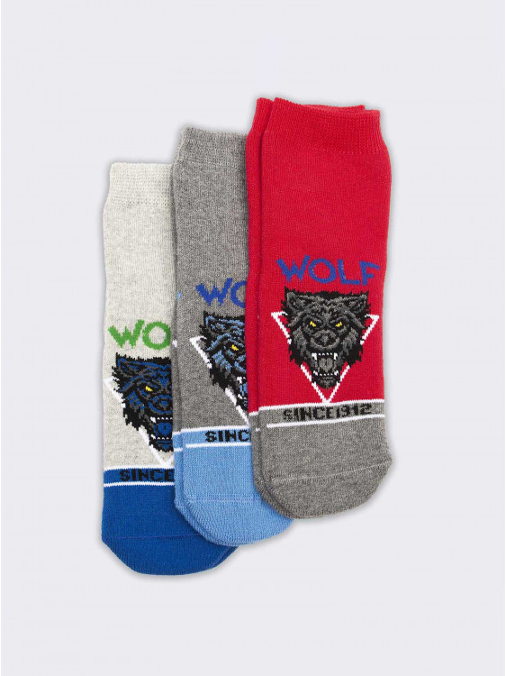 Tris non-slip socks for children wolf patter in warm Cotton