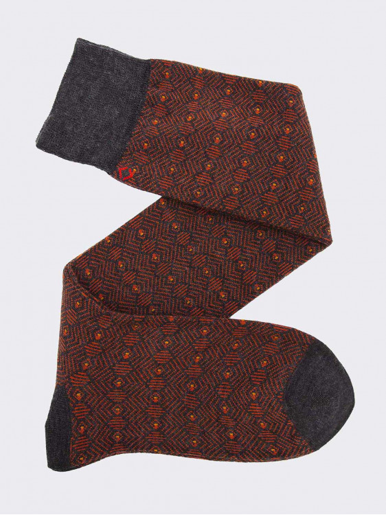 Men’s knee high socks geometric pattern in wool 