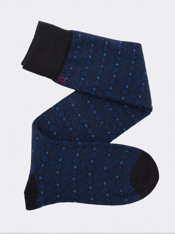 Men’s knee high socks geometric pattern in wool 