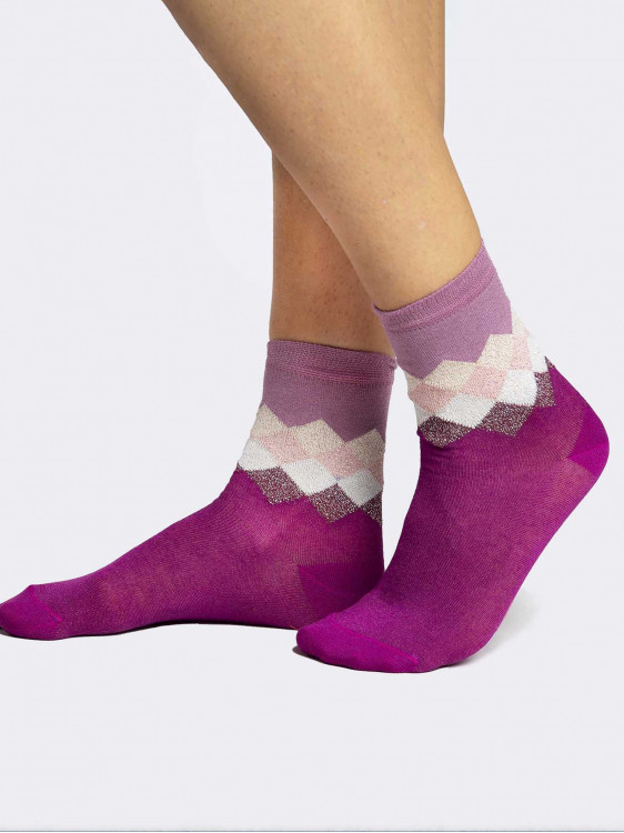 Rhombus patterned women's crew socks in Mixed Warm Cotton