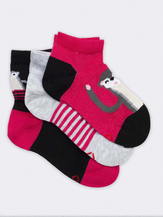 Drei Socken für Mädchen mit Fischotter-Muster - Bio-Baumwolle Made in Italy