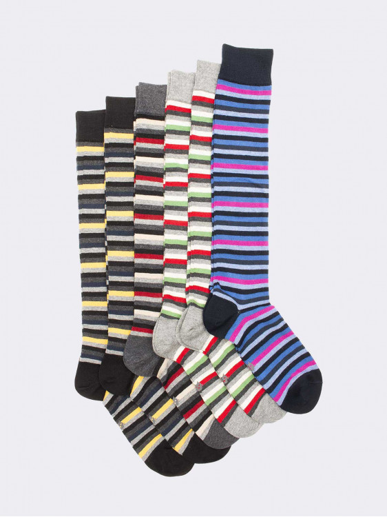 Men's long polka dot patterned socks 6 pairs stripes in warm cotton