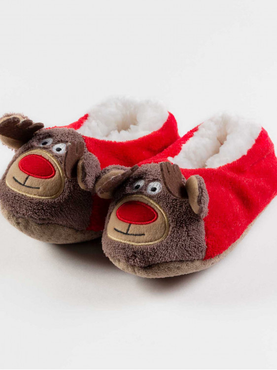 Christmas baby slippers with reindeer and bear