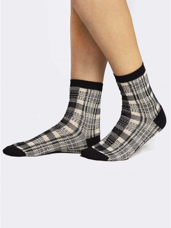 Tartan patterned crew socks in warm Cotton