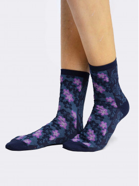Women'screw socks with flowers pattern in Warm Cotton