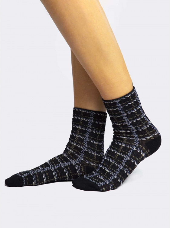Kurze Socken mit Chanel-Muster aus warmer Baumwolle für Damen