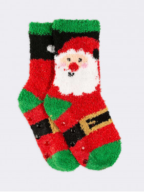 Pair of striped Christmas stockings and Father Christmas