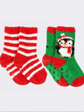 Pair of Striped and Penguin Christmas stockings