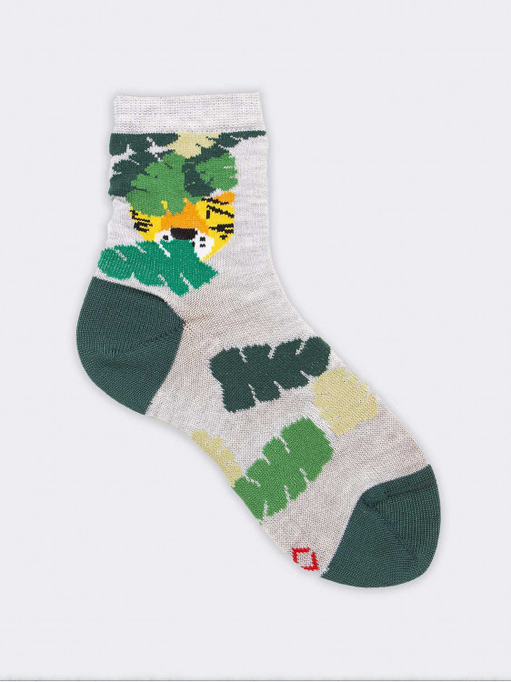 Tiger patterned children's calf socks - organic cotton Made in Italy