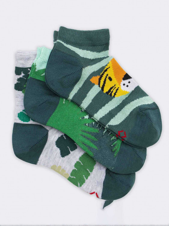Three jungle patterned children's socks - organic cotton Made in Italy