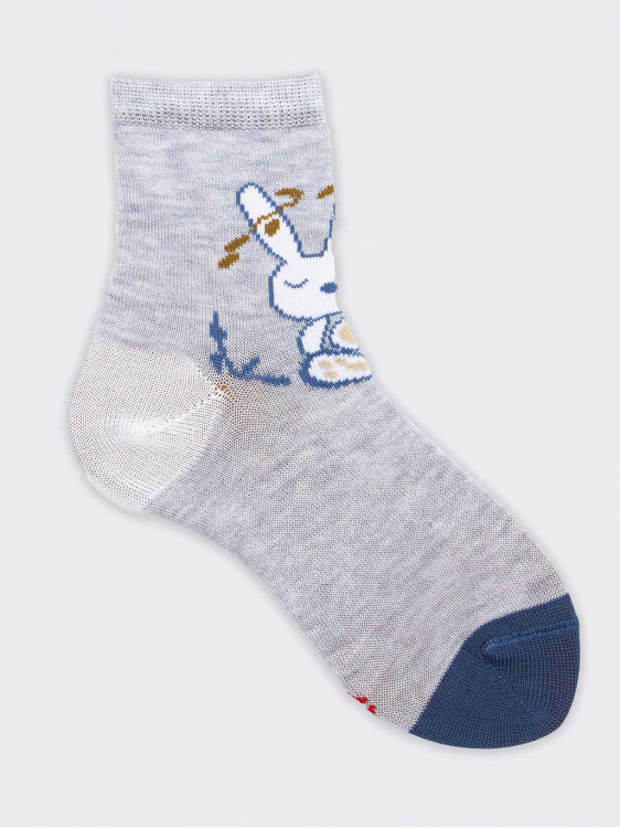 Girl's calf socks with rabbit pattern - organic cotton Made in Italy
