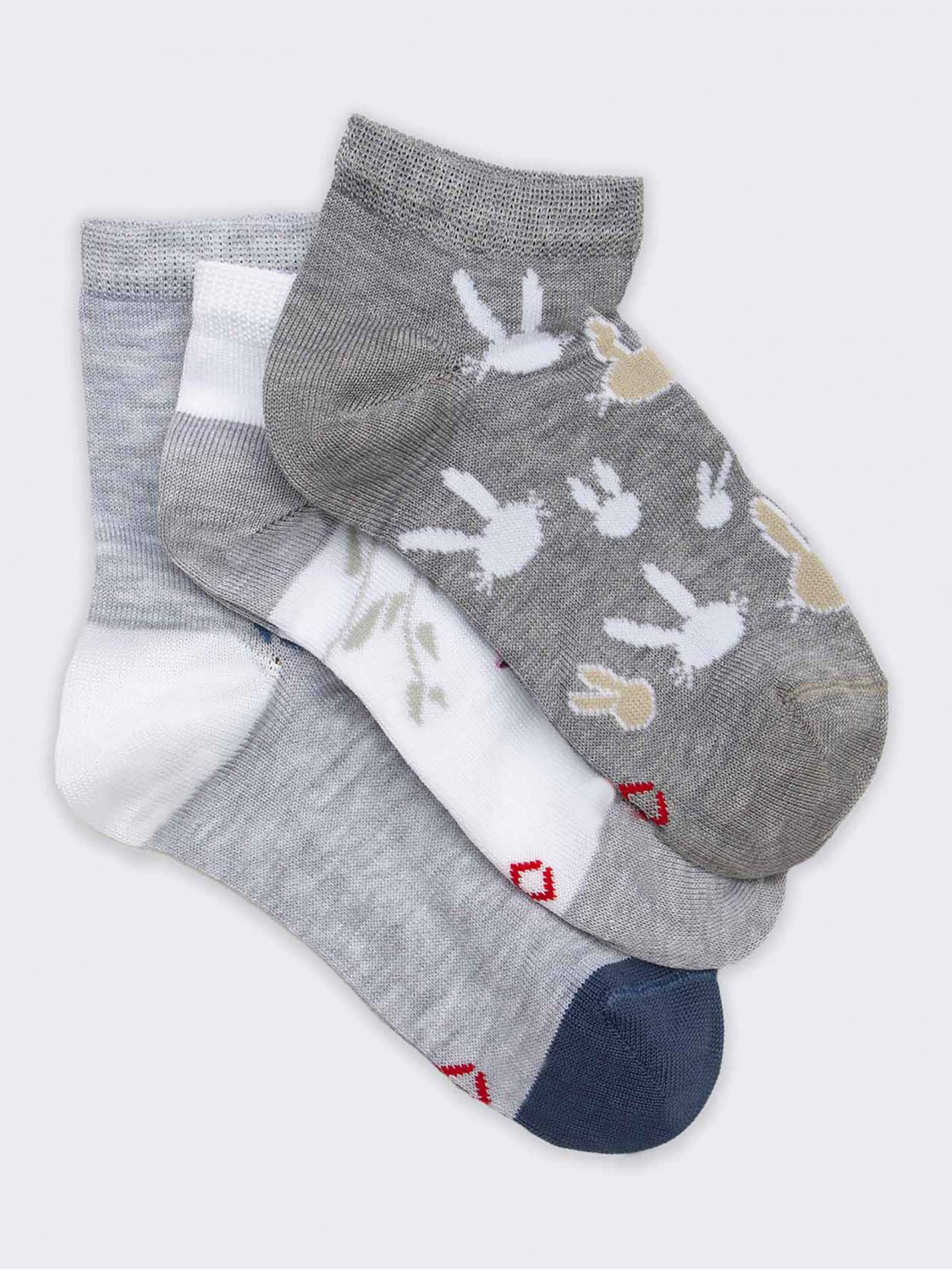 Three girls' socks with rabbit pattern - organic cotton Made in Italy