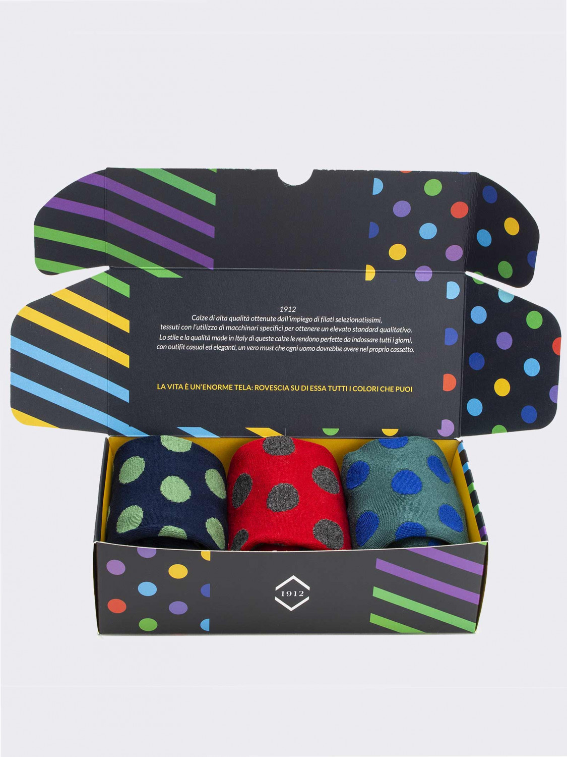 Gift Box 3 Pairs Men's Fresh Cotton Fantasy Socks - Gift Idea Made in Italy