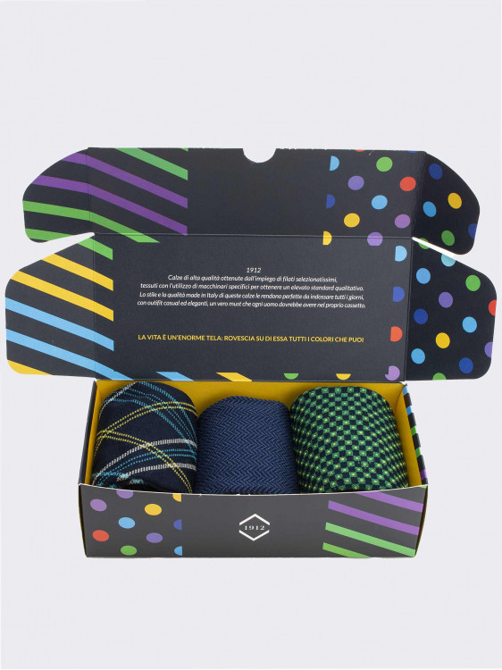 Gift Box 3 Pairs Men's Fresh Cotton Fantasy Socks - Gift Idea Made in Italy