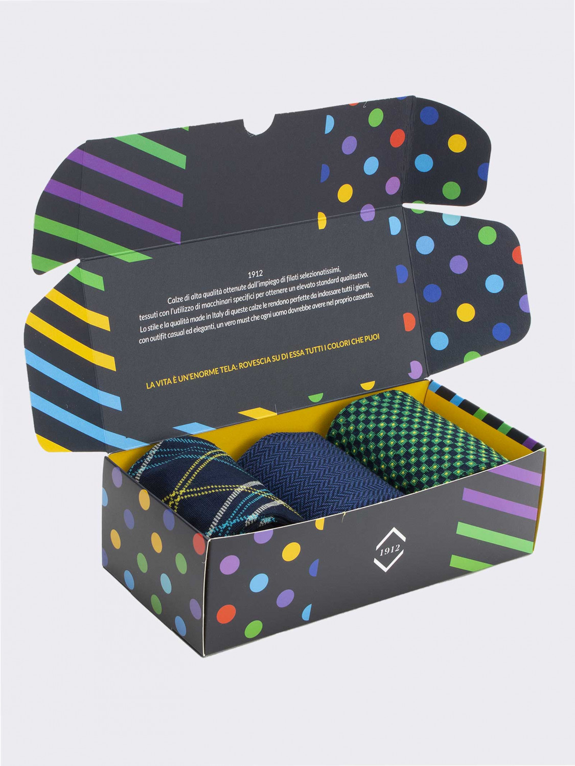 Gift Box 3 Pairs Men's Fresh Cotton Fantasy Socks - Gift Idea Made in Italy