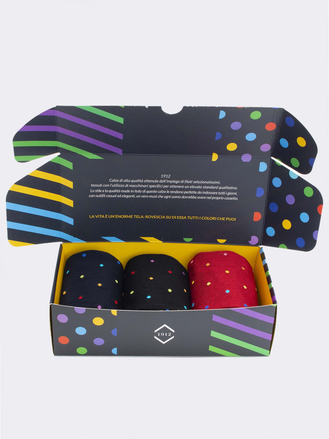 Gift Box 3 Pairs Men's Fresh Cotton Fantasy Socks - Gift Idea Made in Italy