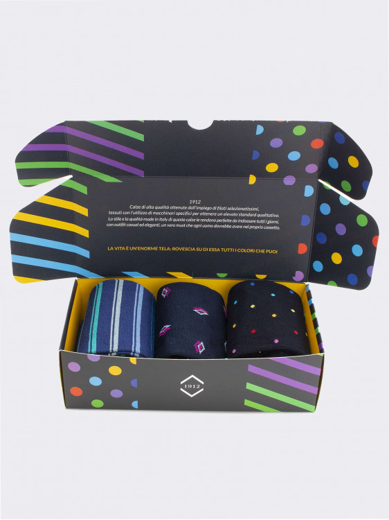 Gift Box 3 Pairs Men's Fresh Cotton Fantasy Socks - Gift Idea Made in Italy