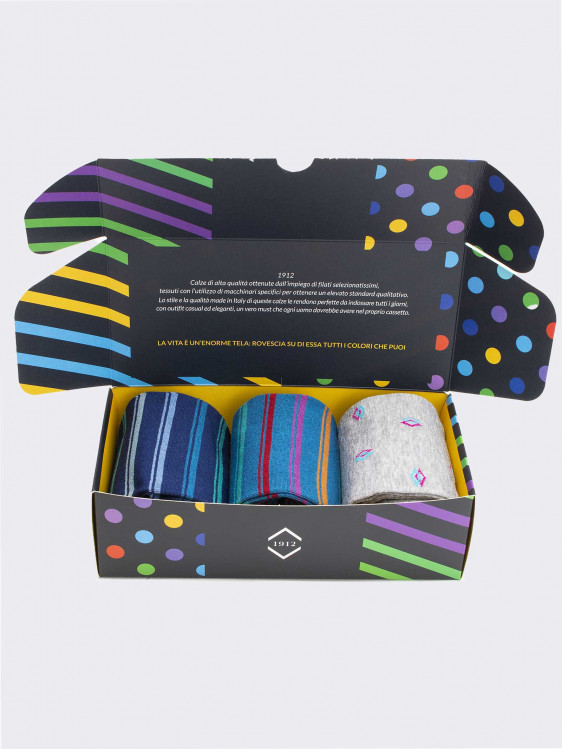 Gift Box 3 Pairs Men's Fresh Cotton Fantasy Socks - Gift Idea Made in Italy