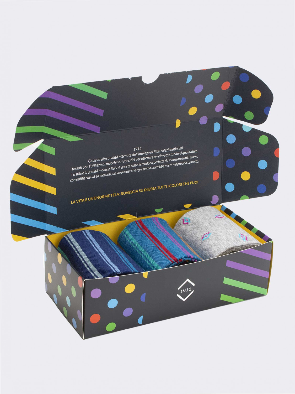 Geschenkpackung 3 Paar Socken aus frischer Baumwolle für Männer - Geschenkidee Made in Italy