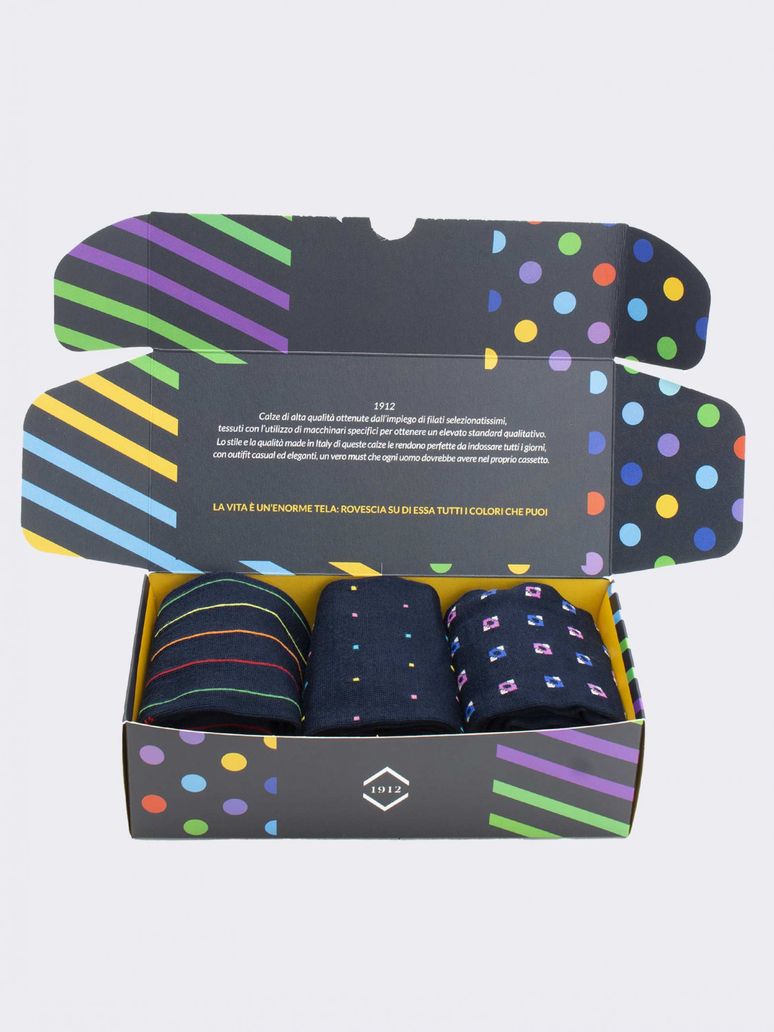 Gift Box 3 Pairs Men's Fresh Cotton Fantasy Socks - Gift Idea Made in Italy