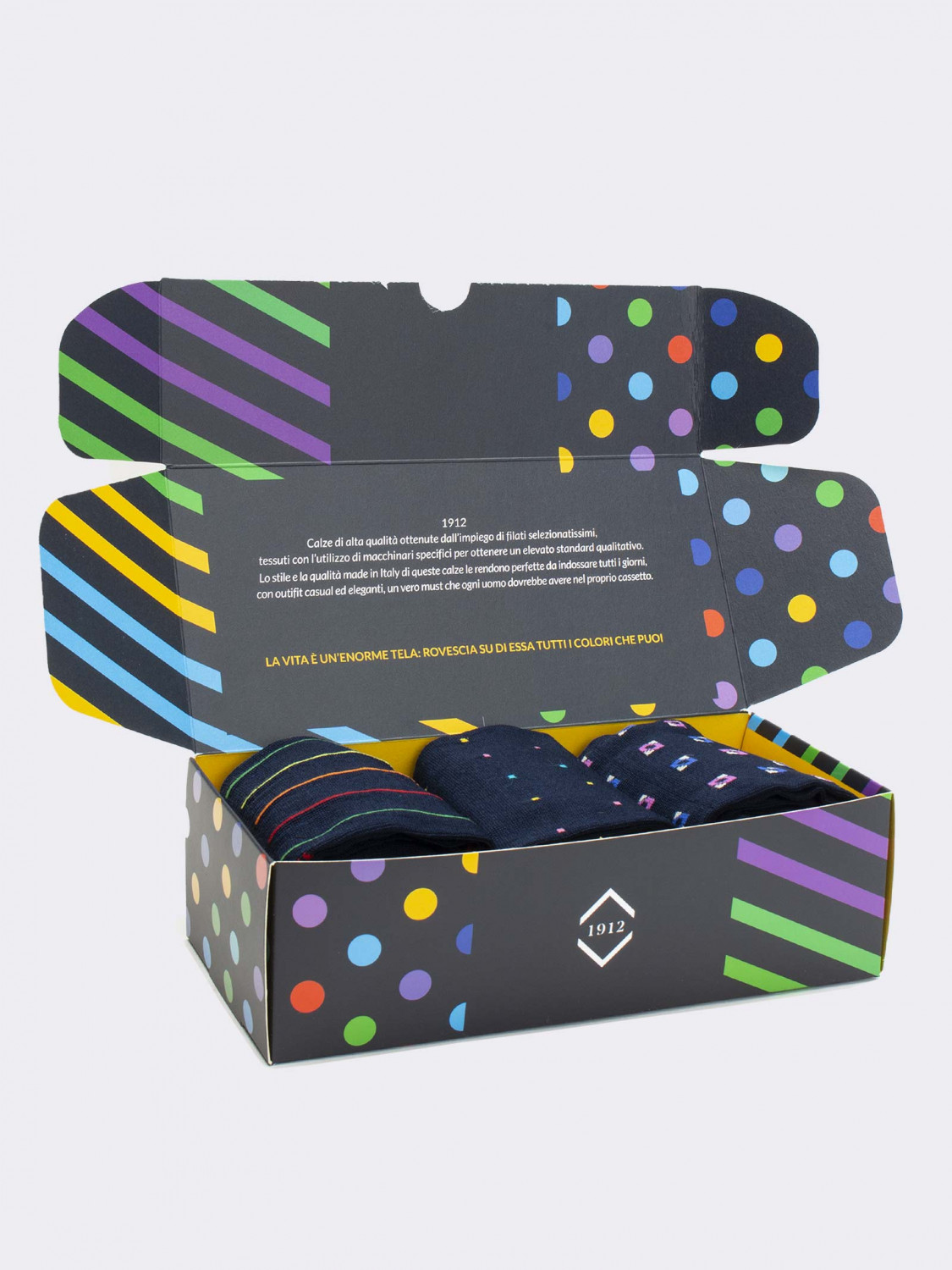 Gift Box 3 Pairs Men's Fresh Cotton Fantasy Socks - Gift Idea Made in Italy