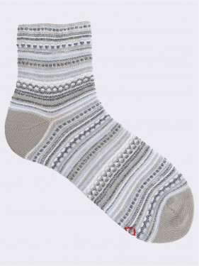 Women's striped patterned calf socks in fresh cotton